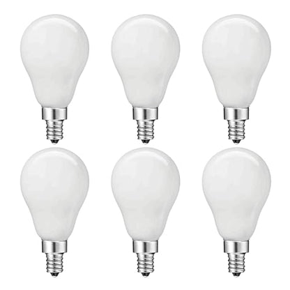 Damar A15 LED Bulb 5W 380 Lumen 2700K Warm White E12S Candelabra Base Appliance Light Bulb for Chandelier Ceiling Fan Refrigerator 120V Dimmable CRI80 250° White Finish Pack of 6