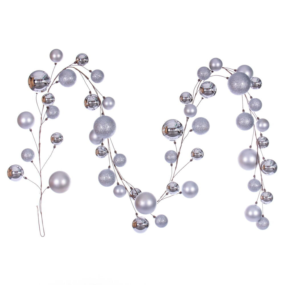 Vickerman 10' Silver Assorted Finish Branch Ball Ornament Garland.