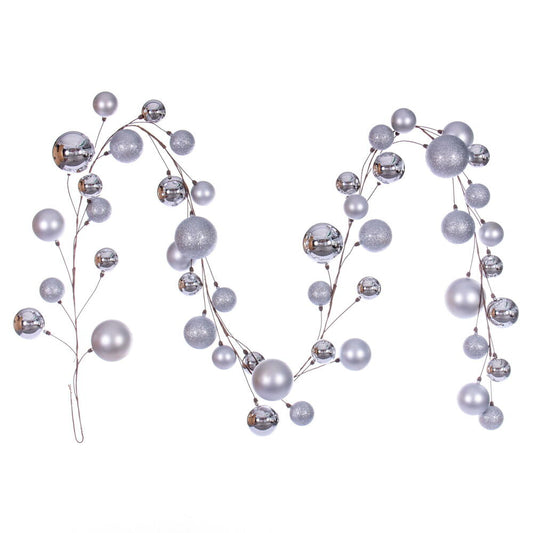 Vickerman 10' Silver Assorted Finish Branch Ball Ornament Garland.