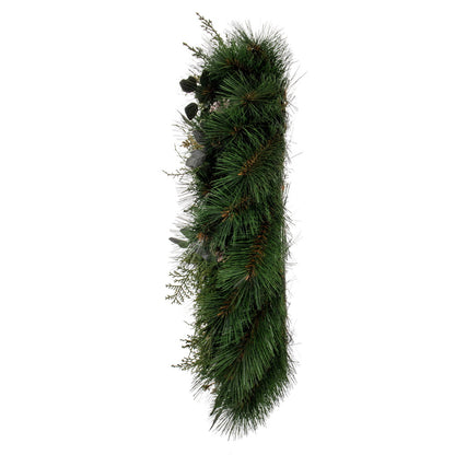 Vickerman 30" Artificial Long Leaf Pine with Seeded Cedar Eucalyptus Foliage and Pinecones Wreath