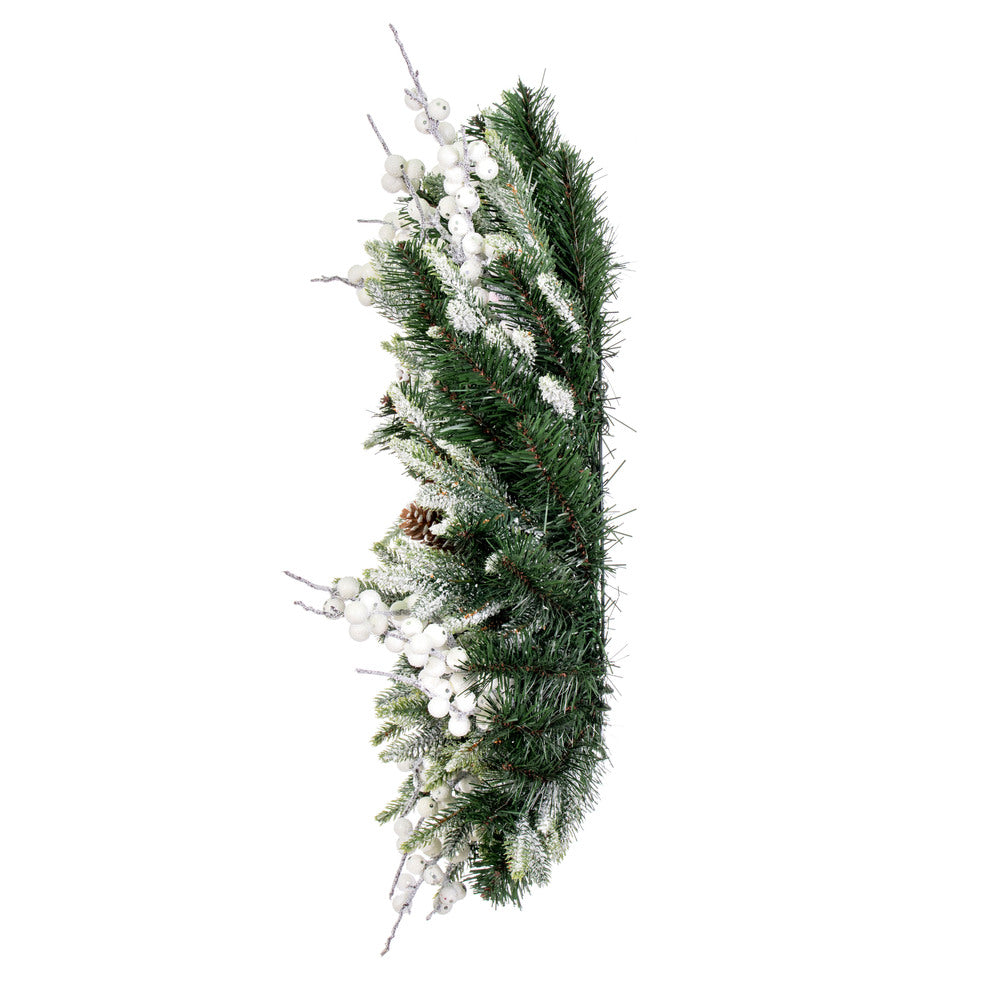 Vickerman 24" Frosted Berry Mixed Pine Cone Artificial Unlit Wreath.