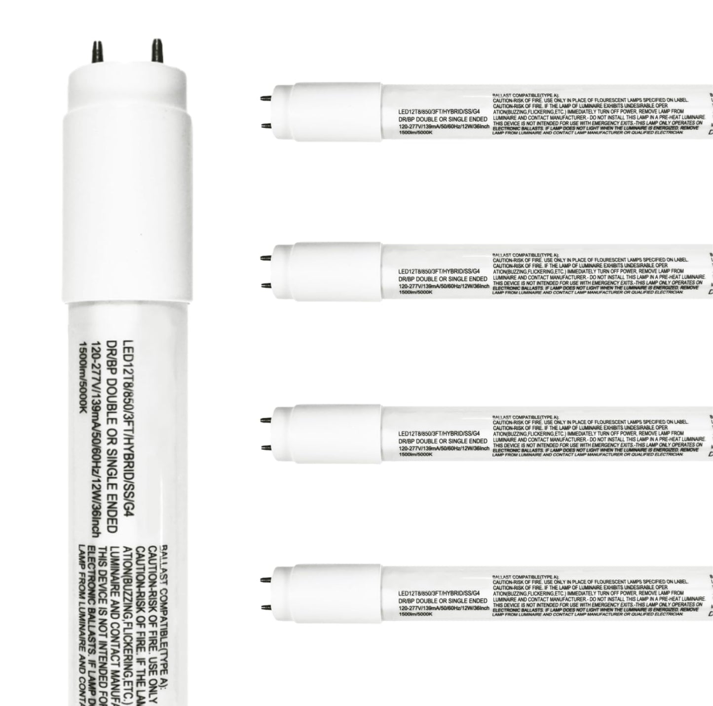 Damar- 35.75-Inch T8 LED Tube Light Bulb Type A+B Hybrid with Safe Shield Sleeve Single/Dual Ended Ballast Bypass 12W 1500 Lumen 5000K Bright White G13 Bi-Pin Base Pack of 5- Fluorescent Replacement