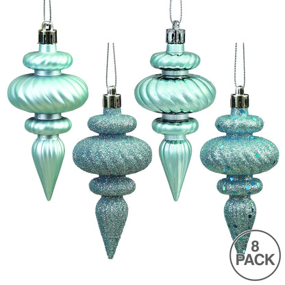 Vickerman 4" Baby Blue 4-Finish Finial Ornament 8 per Box