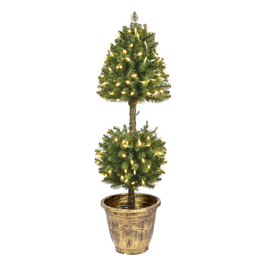Vickerman 4' Potted Tifton Two Ball Topiary Artificial Christmas Tree Warm White Dura-lit LED Lights