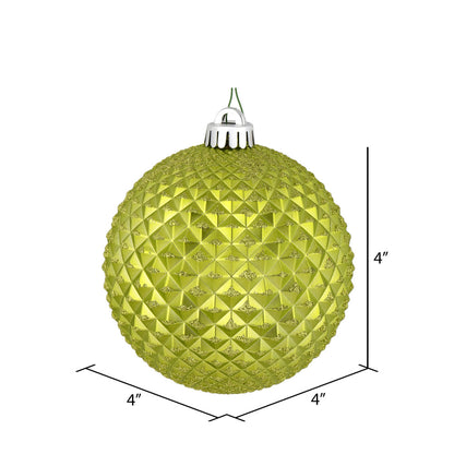 Vickerman 4" Lime Durian Glitter Ball Ornament 6 per Bag