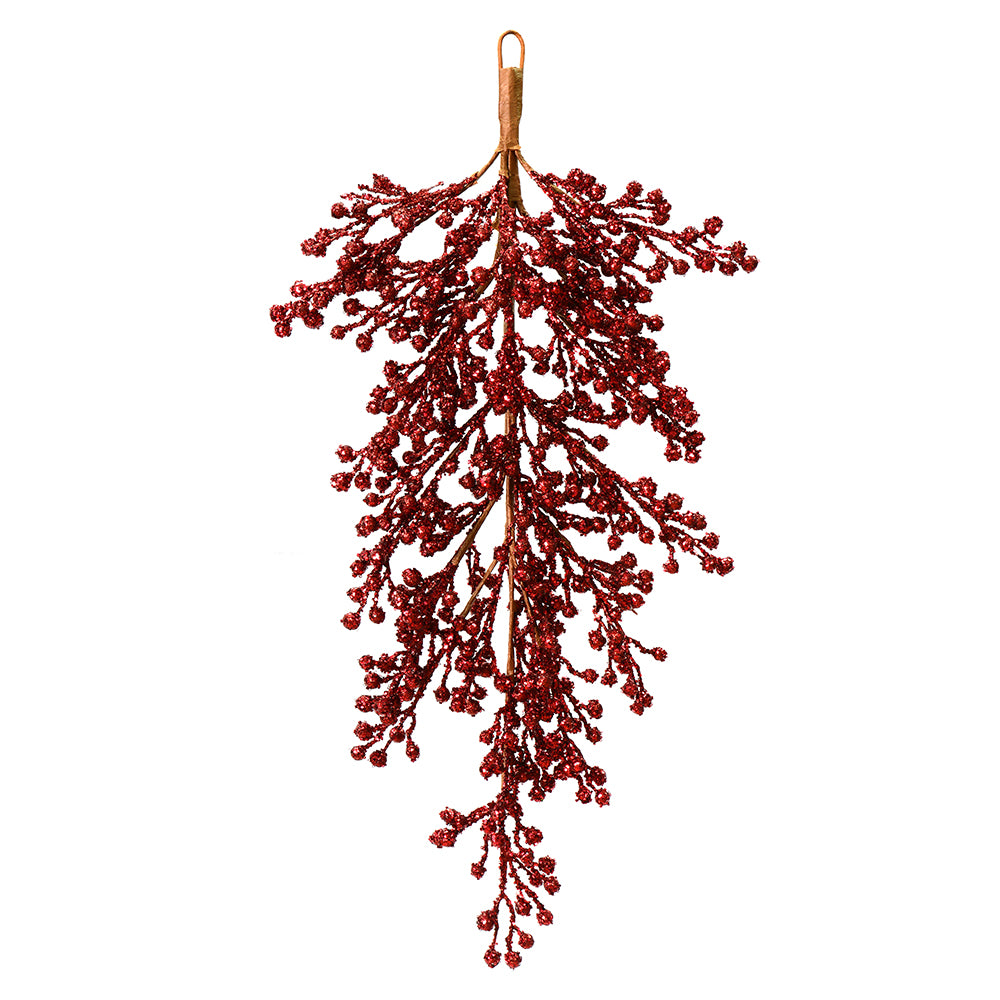 Vickerman 33" Burgundy Glitter Artificial Christmas Berry Door Swag Unlit