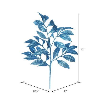 Vickerman 17" Turquoise Camelia Glitter Artificial Christmas Spray. Includes 6 sprays per pack.