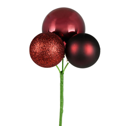 Vickerman 18" Burgundy Ball Ornament Christmas Pick 4 per set