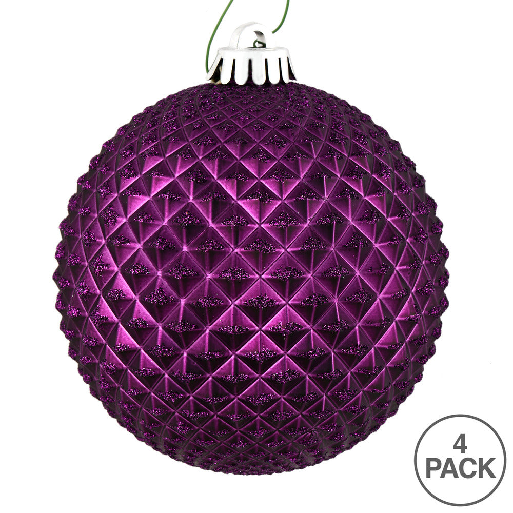 Vickerman 6" Plum Durian Glitter Ball Ornament 4 per Bag