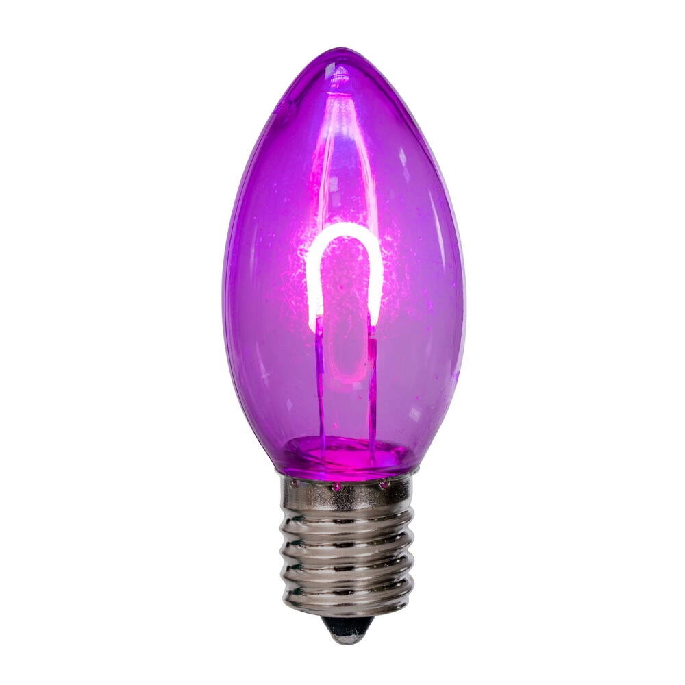 Vickerman C9 Transparent U-Shaped Filament Purple Bulb, E17 Base, .6 Watts, 25 Pcs Assorted/Bag.  Colors included are Blue, Red, Green, Purple and Amber.