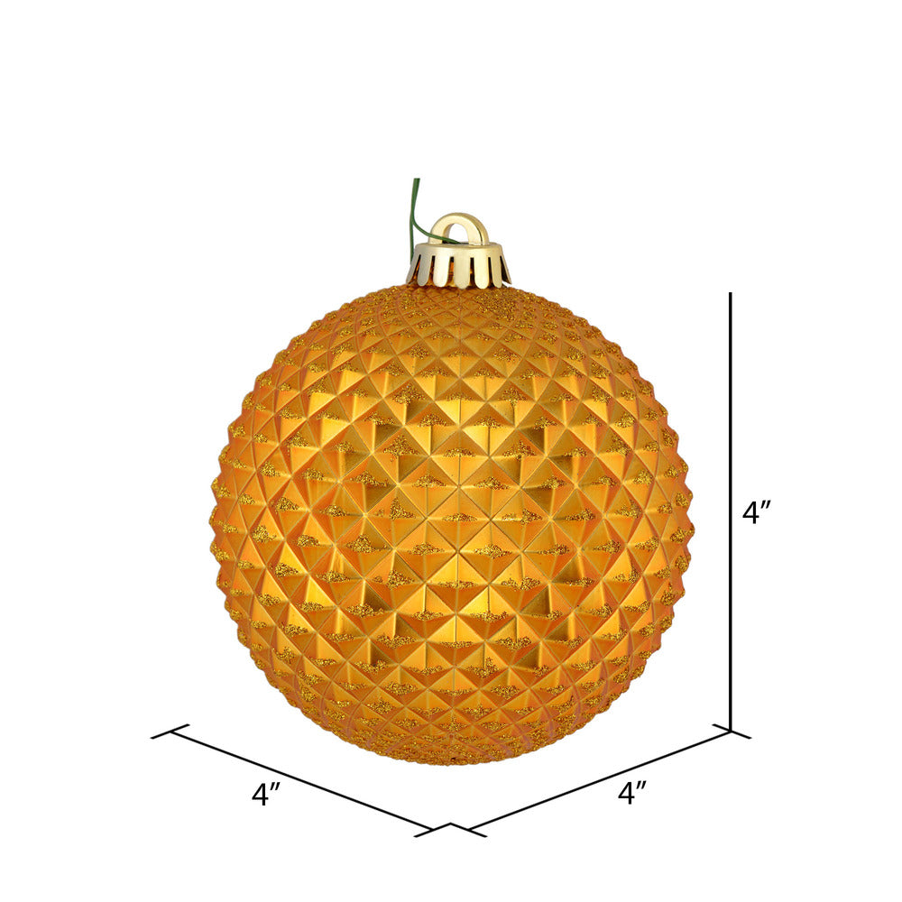 Vickerman 4" Antique Gold Durian Glitter Ball Ornament 6 per Bag