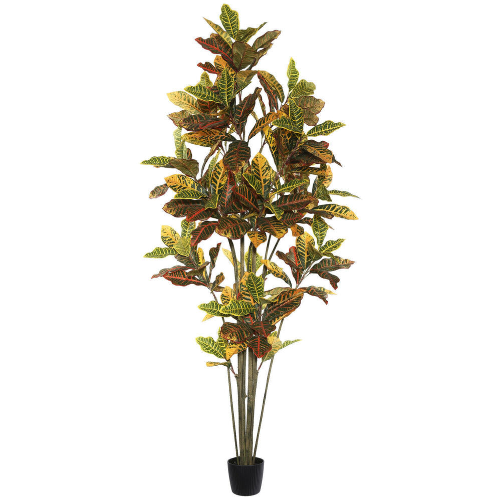 Vickerman 7' Potted Artificial Green and Orange Croton Tree.