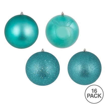 Vickerman 3" Teal 4-Finish Ball Ornament Assortment 16 per Box