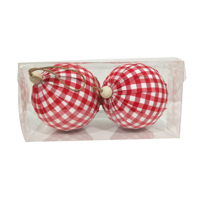 Vickerman 5" Red and White Plaid Cloth Ball Christmas Ornament 2 pieces per box