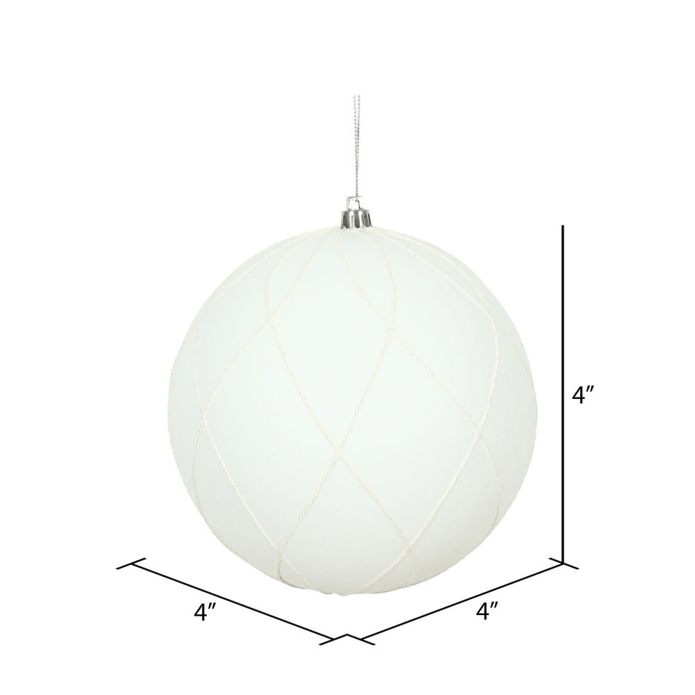 Vickerman 4" White Matte and Glitter Swirl Ball Ornament 4 per Box