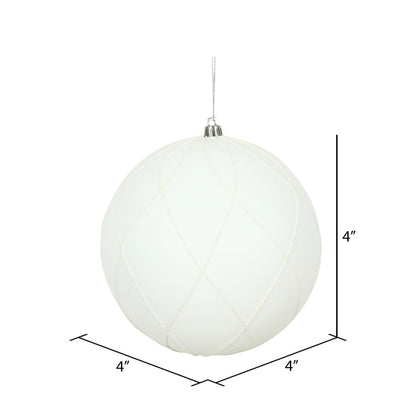Vickerman 4" White Matte and Glitter Swirl Ball Ornament 4 per Box