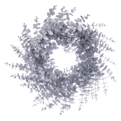 Vickerman 24" Silver Artificial Eucalyptus Glitter Wreath.