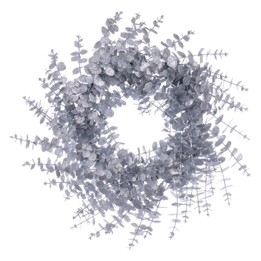 Vickerman 24" Silver Artificial Eucalyptus Glitter Wreath.