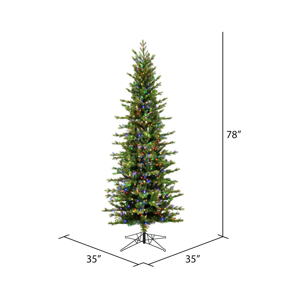 Vickerman 6.5' x 35" Moutauk Pine Artificial Christmas Pencil Tree Multi-colored LED lights