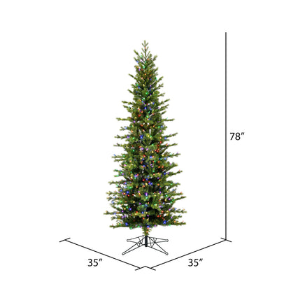 Vickerman 6.5' x 35" Moutauk Pine Artificial Christmas Pencil Tree Multi-colored LED lights