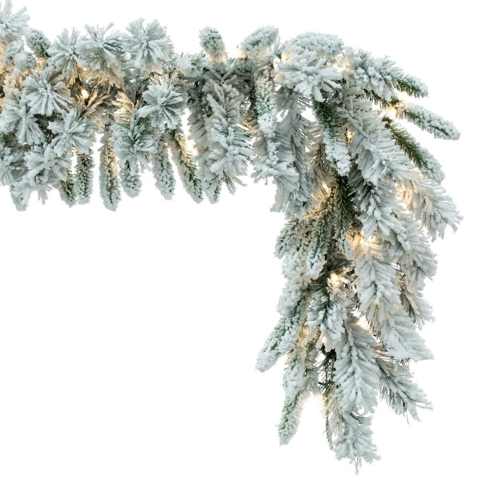 Vickerman 9' Snow Ridge Artificial Christmas Garland Pure White LED Lights