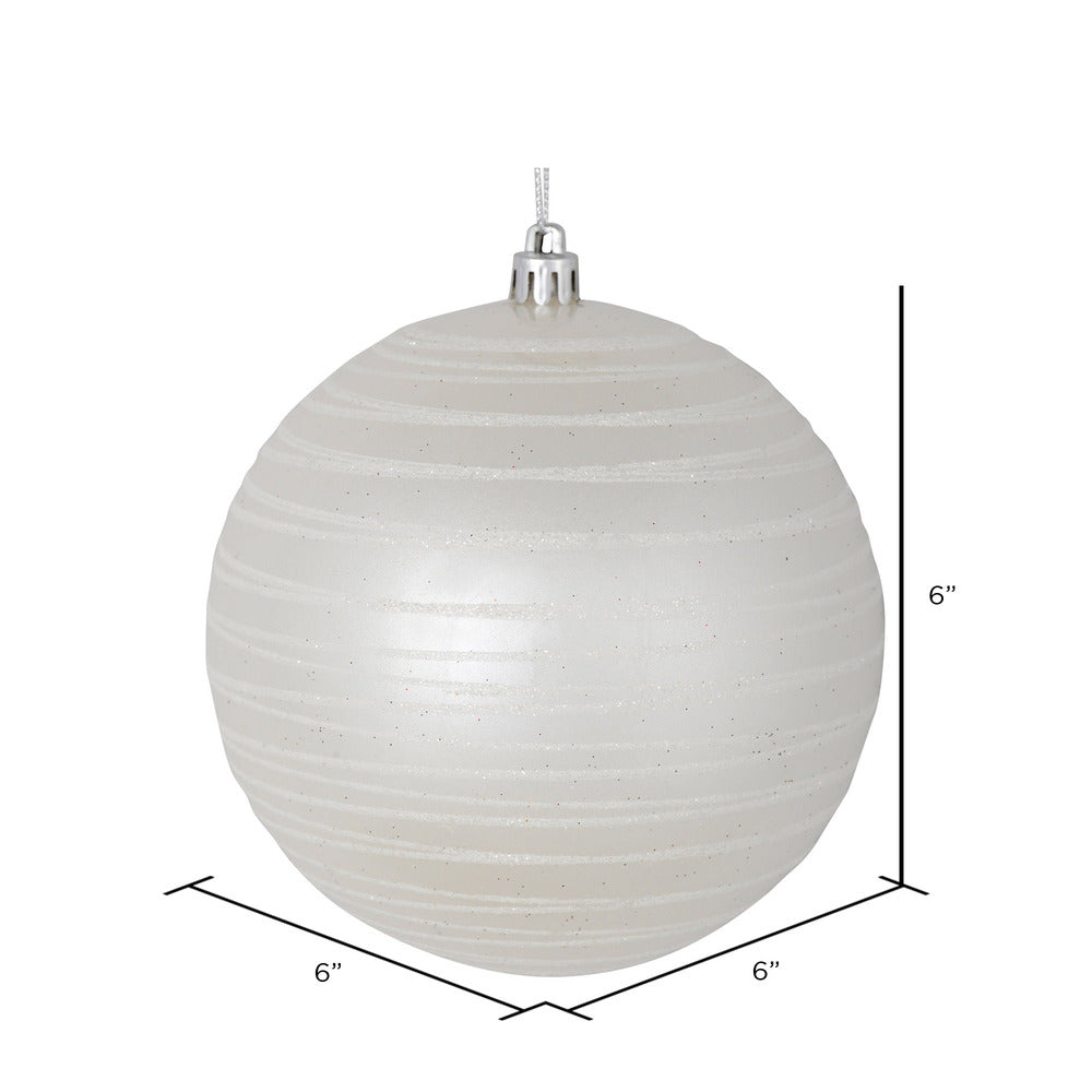 Vickerman 6" White Candy Finish Ball Ornament with Glitter Lines 3 per Bag
