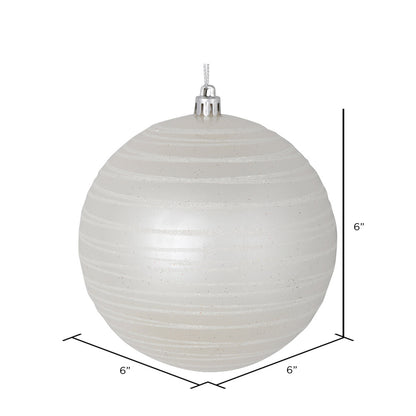 Vickerman 6" White Candy Finish Ball Ornament with Glitter Lines 3 per Bag
