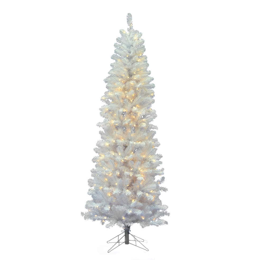 Vickerman 7.5' White Salem Pencil Pine Artificial Christmas Tree Pure White Single Mold LED Lights