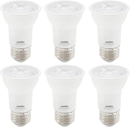 Sunlite 41568-SU LED PAR16 Long Neck Light Bulb 7 watts (75W Equivalent), 500 Lumens, Medium (E26) Base, Dimmable, ETL Listed, 50K- Super White, 6 Pack