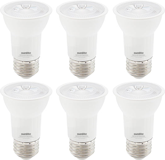 Sunlite 41568-SU LED PAR16 Long Neck Light Bulb 7 watts (75W Equivalent), 500 Lumens, Medium (E26) Base, Dimmable, ETL Listed, 50K- Super White, 6 Pack