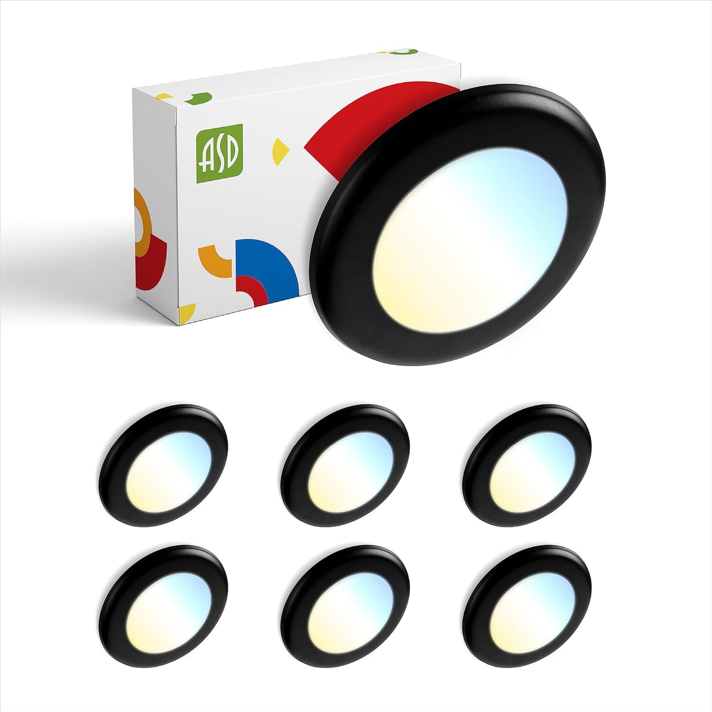 ASD Lighting LED Disk Light 4" 10W 120V CCT Selectable 2700/3000/3500/4000/5000K Dimmable Black UL Energy Star 6pack