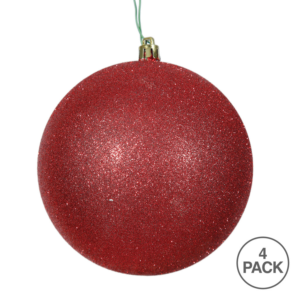 Vickerman 6" Red Glitter Ball Ornament 4 per Bag