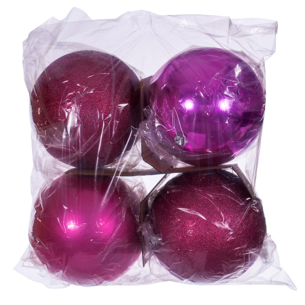 Vickerman 12" Hot Pink 4-Finish Ball Ornament Set 4 per box.