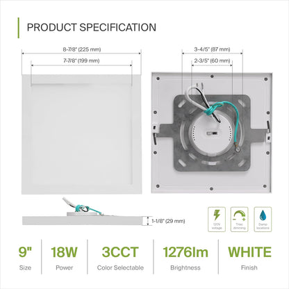 ASD Lighting LED Surface Mini Panel Square 9inch 18W 120V Triac 3000/4000/5000K White ETL 6 pack