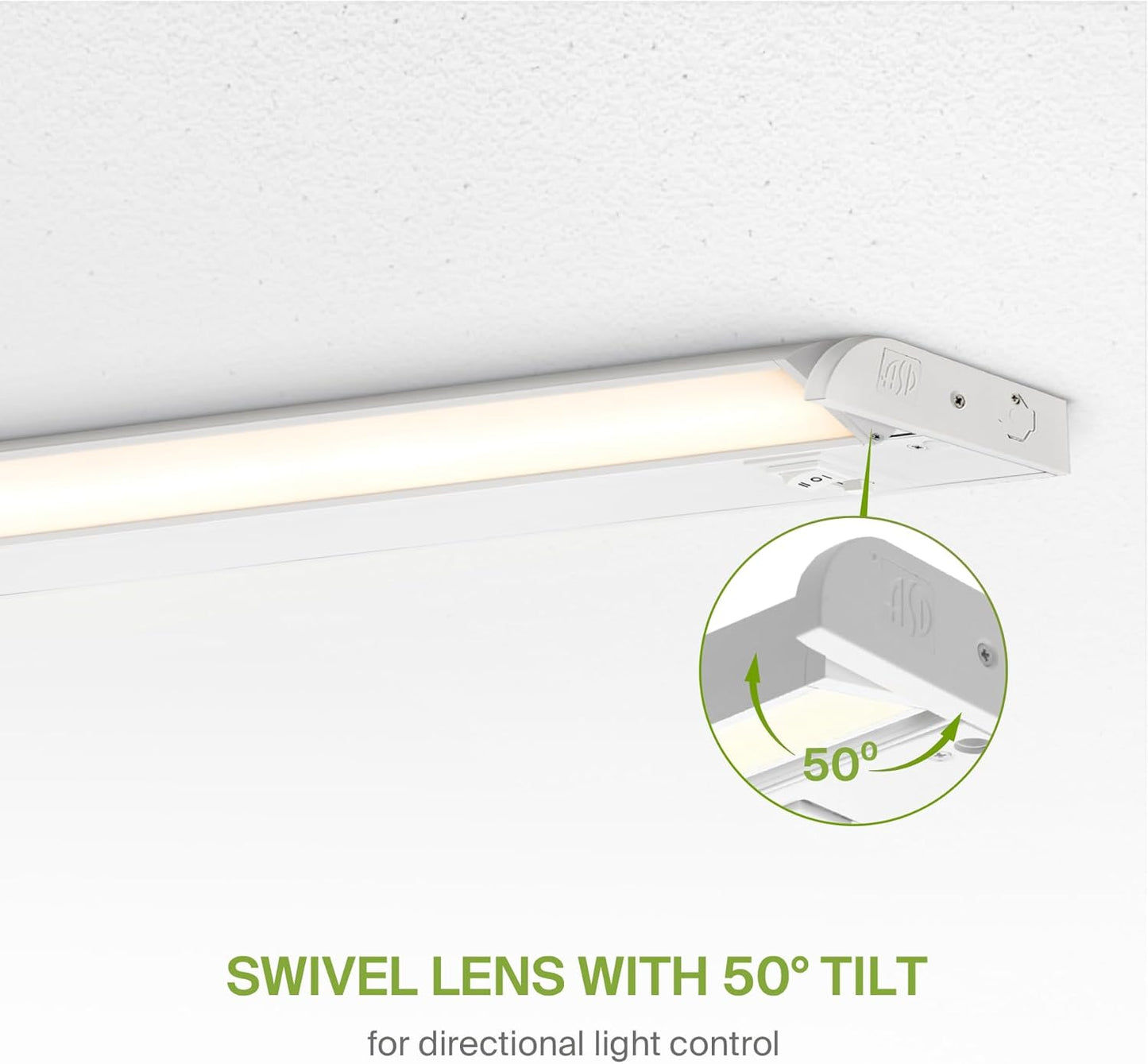 ASD Lighting LED Under Cabinet Swivel 40" 20W 120V Dimmable CCT Selectable 2700/3000/4000K Hardwired or Plug-in, Linkable, Hi/Low Switch, White UL