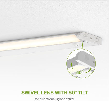ASD Lighting LED Under Cabinet Swivel 40" 20W 120V Dimmable CCT Selectable 2700/3000/4000K Hardwired or Plug-in, Linkable, Hi/Low Switch, White UL