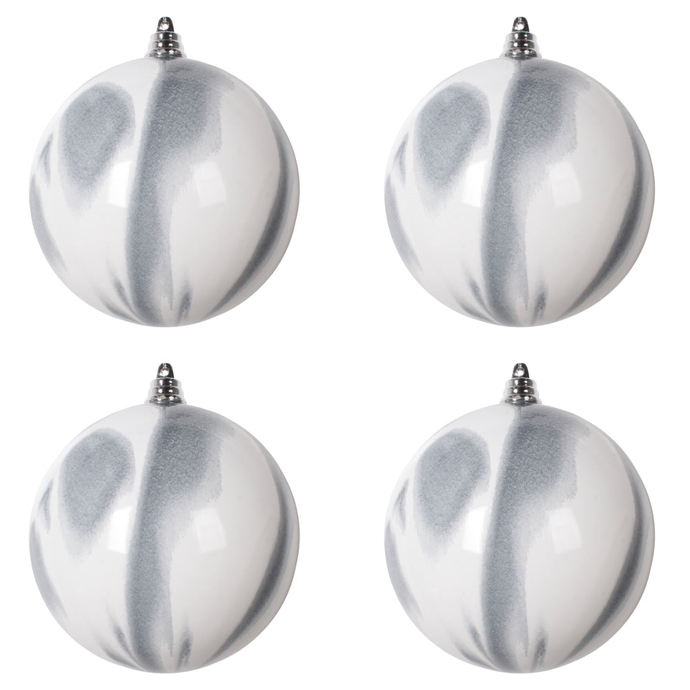 Vickerman 4" Gray and White Marble Ball Ornament 4 per Bag