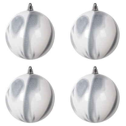 Vickerman 4" Gray and White Marble Ball Ornament 4 per Bag