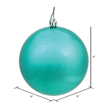 Vickerman 6" Teal Shiny Ball Ornament 4 per Bag
