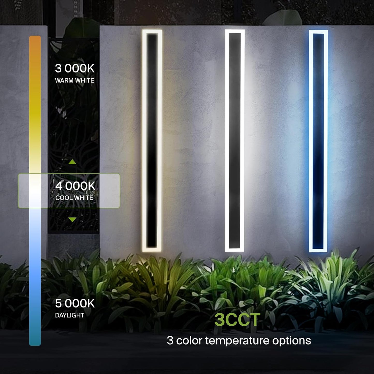 ASD Lighting LED Outdoor Wall Sconce wide acrylic 72" 40W 120-277V CCT Selectable 3000/4000/5000K Dimmable Black ETL