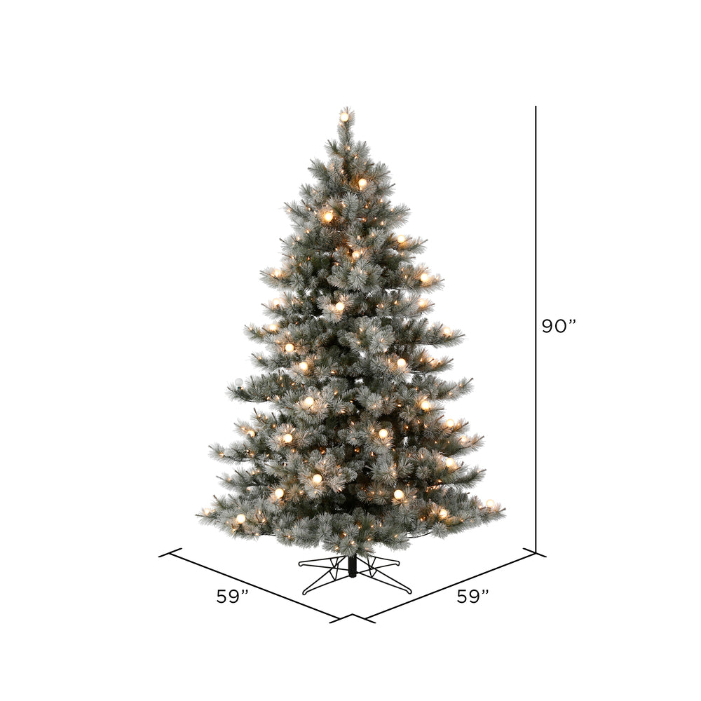 Vickerman 7.5' x 59" Flocked Cayce Pine Artificial Christmas Tree Warm White LED Lights