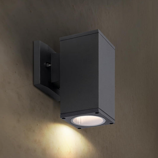 ASD Lighting BULB Square Outdoor Wall Cylinder, Up or Downlight Fixture, 120V, 60W Max, 7.88", 50°, Black Finish, 2Pack
