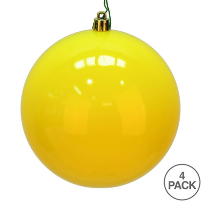 Vickerman 6" Yellow Shiny Ball Ornament 4 per Bag