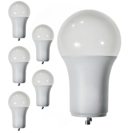 Damar A19 LED Light Bulb 9.5W 800 Lumen 2 Prong Twist Lock GU24 Base 5000K Bright White for Home Bedroom Ceiling Light Bulb 120V CRI80 230° Beam Angle Damp Location Dimmable White Finish Pack of 6