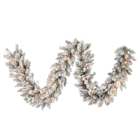 Vickerman 9' x 14" Frosted Silver Artificial Christmas Garland Clear Dura-lit Incandescent Lights