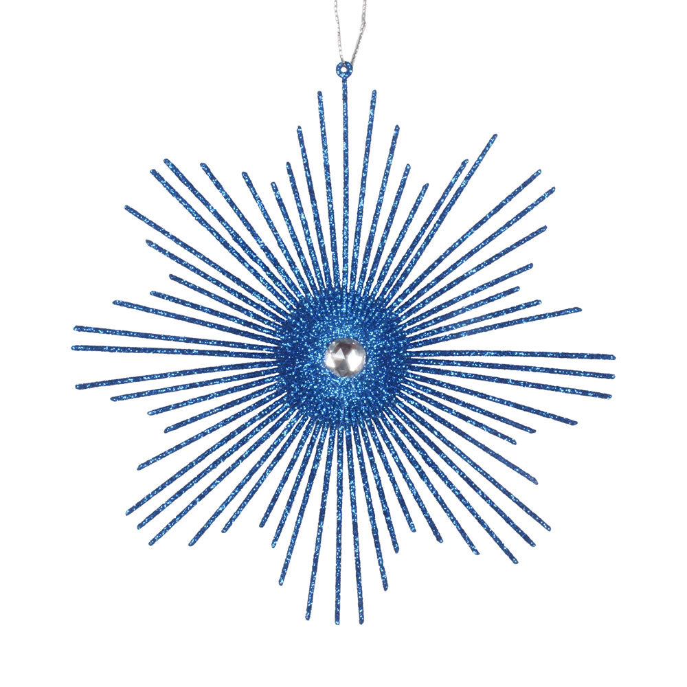 Vickerman 6.5" Blue Snowflake Burst Glitter Christmas Ornament 6 per Bag