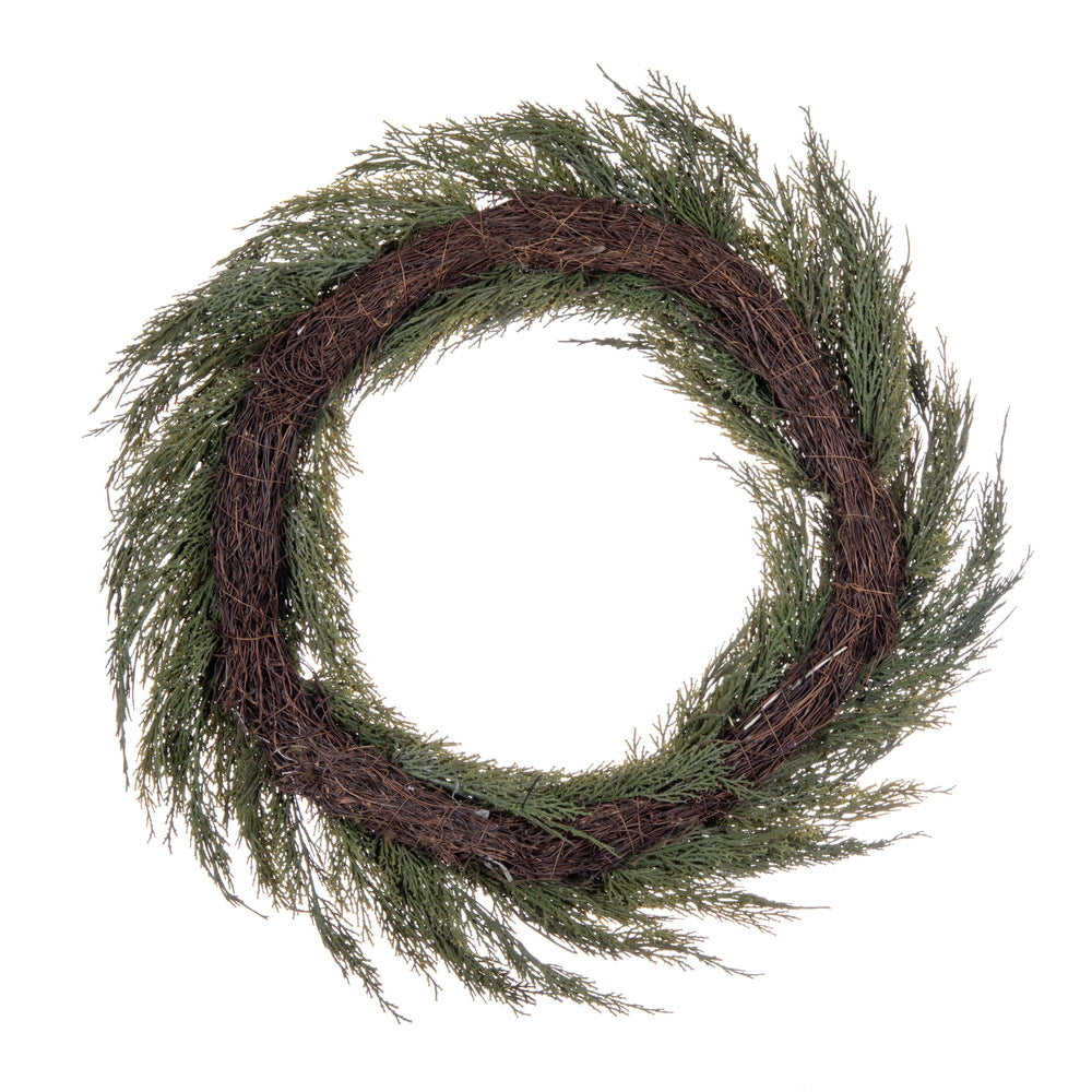 Vickerman 26" Artificial Green Cedar Wreath.