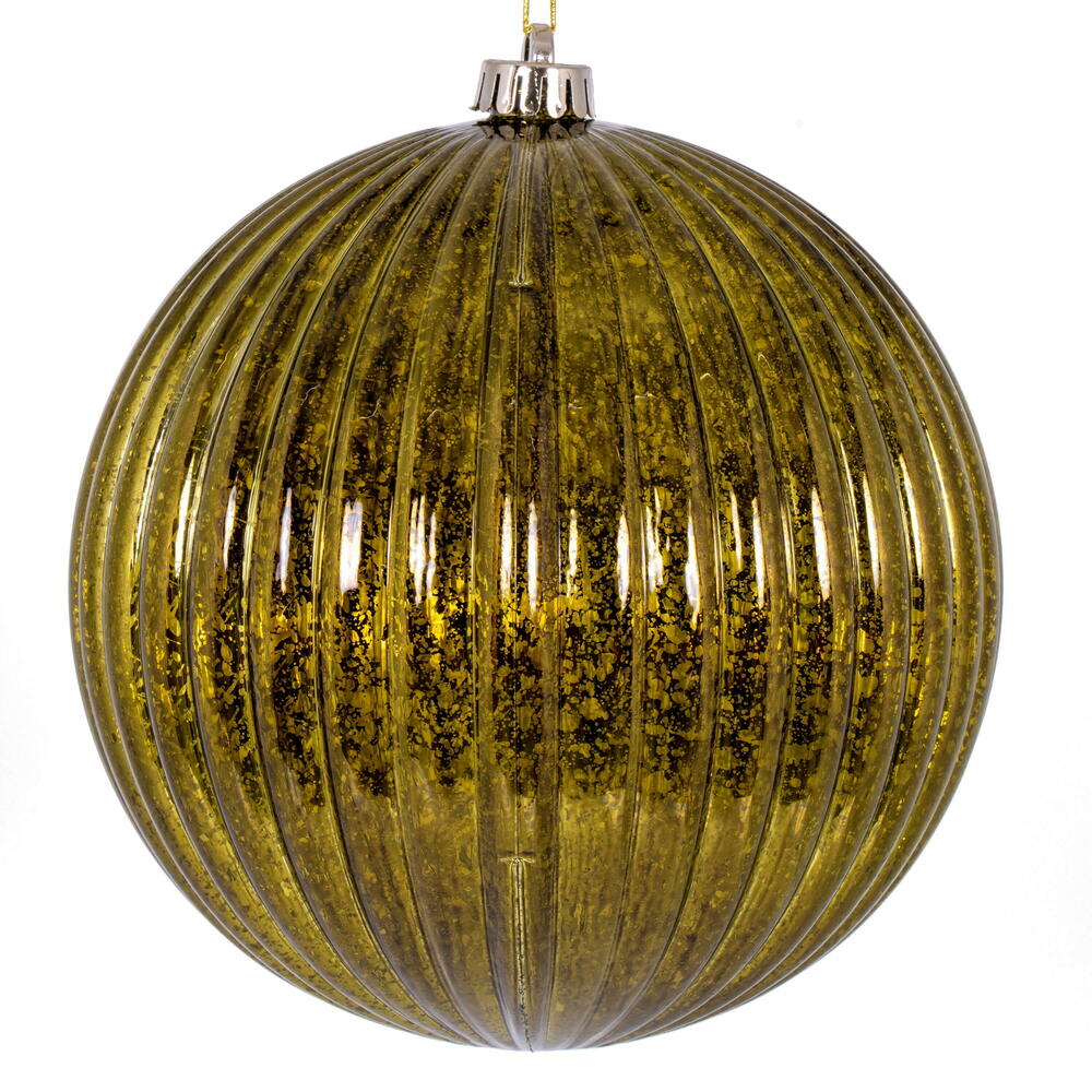 Vickerman 6" Olive Shiny Lined Mercury Ball Ornament 4 per bag.