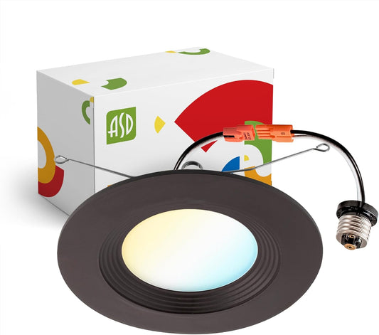 ASD Lighting LED Round Downlight Retrofit Kit 5'' and 6" 12W 120V CCT Selectable 2700/3000/3500/4000/5000K Dimmable PC, Baffle Trim, Oil Rubbed Bronze UL
