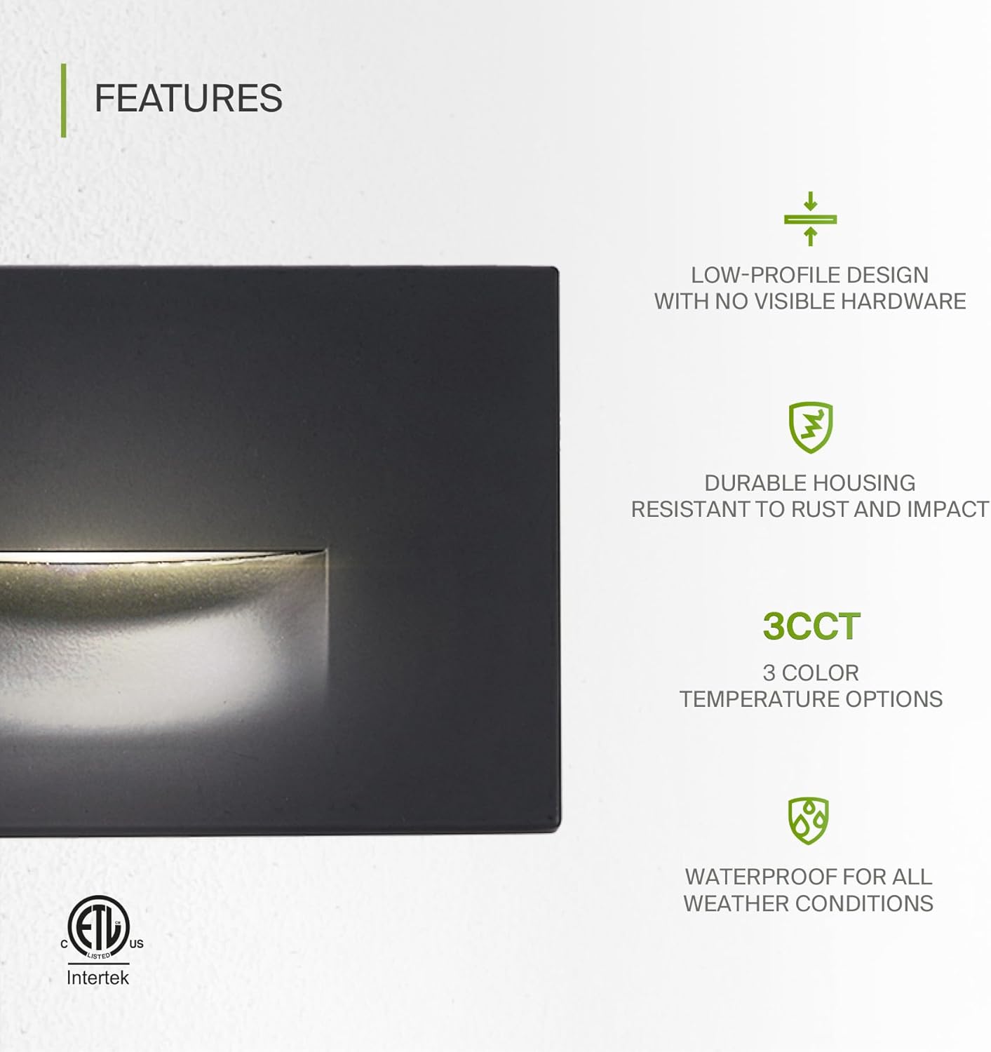 ASD Lighting LED Step Light Horizontal 3W 120V CCT Selectable 3000/4000/5000K Dimmable Black ETL 4pack